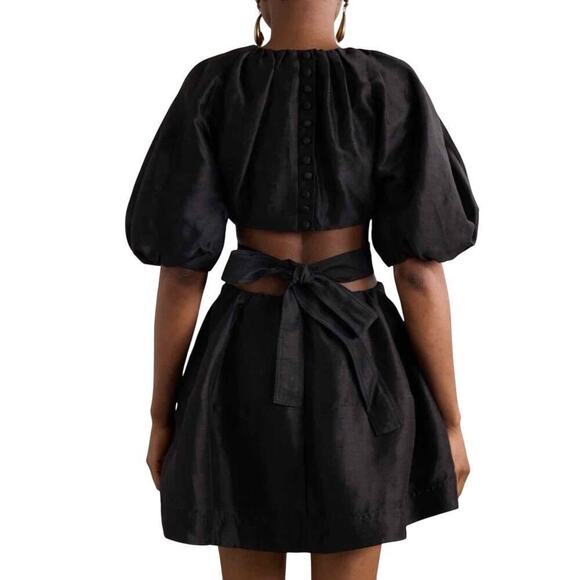 AJE Black Onyx Mimosa Cutout Mini Linen Blend Dress Size AU 6  US 2 XS - Picture 9 of 14